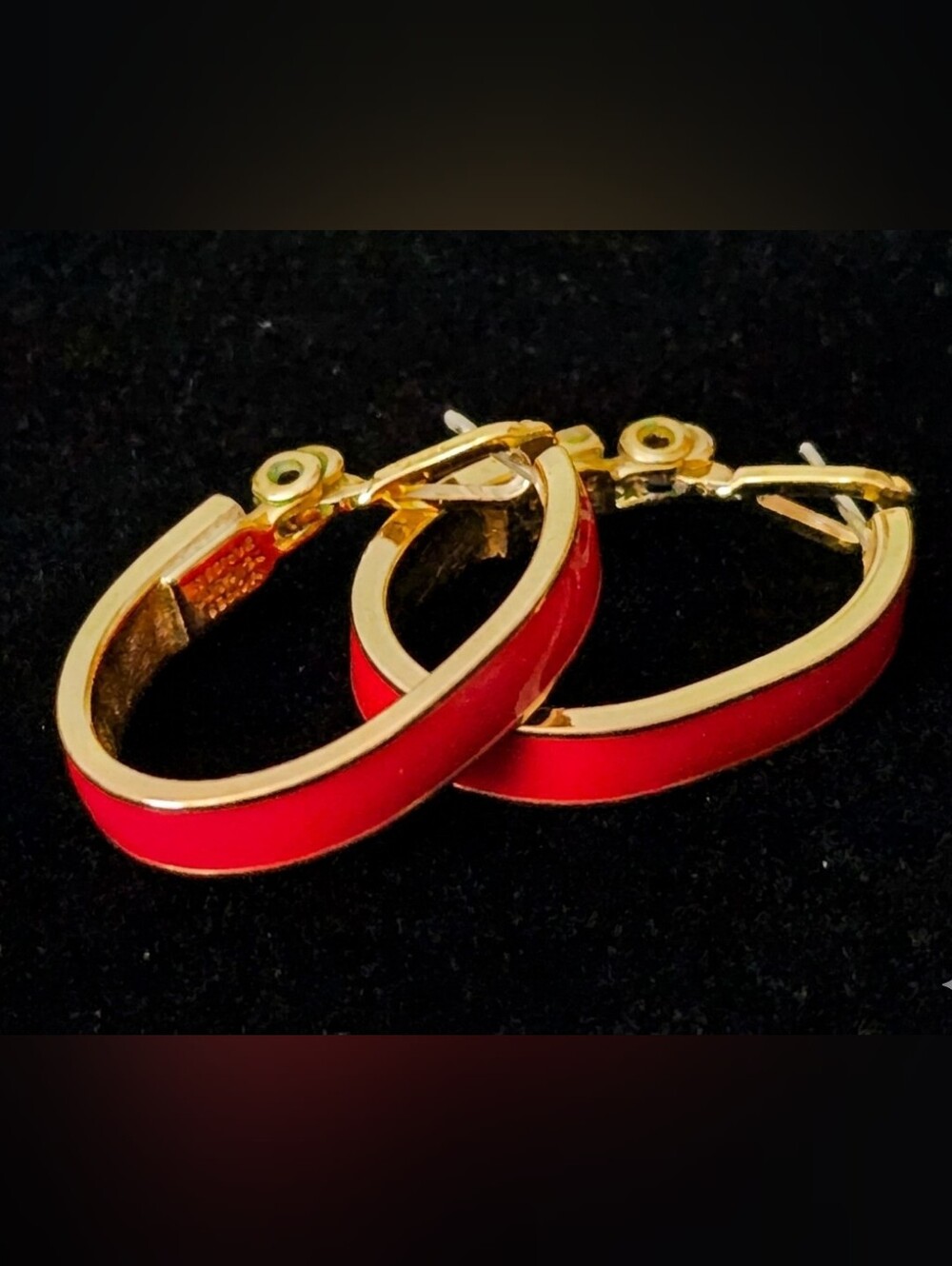 Monet Red & Gold Enamel Hoop Earrings